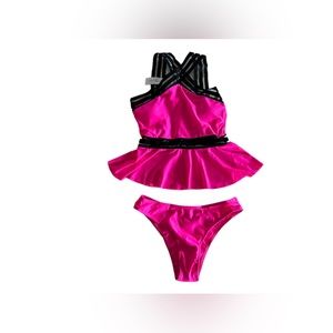 EDEL QUAL hot pink peplum front cross over tankini swimsuit set size small NWT